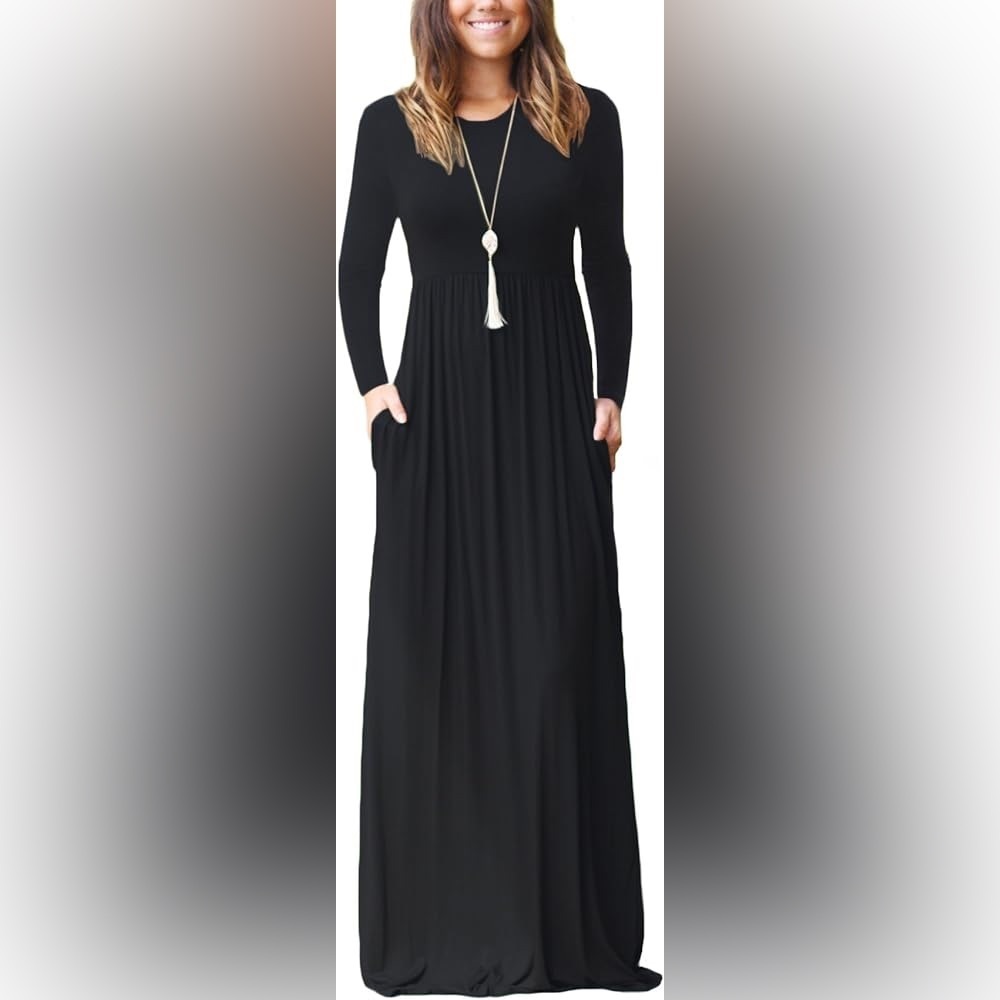 New with tags! DEARCASE Women Dress Black Small Crewneck Long Sleeves Maxi​